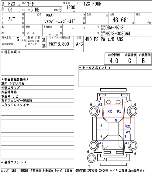 Аукционный лист NISSAN MARCH 2011
