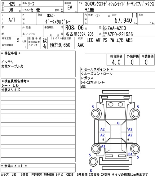 Аукционный лист NISSAN LEAF 2017