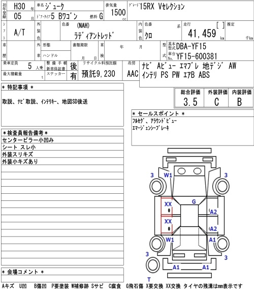 Аукционный лист NISSAN JUKE 2018
