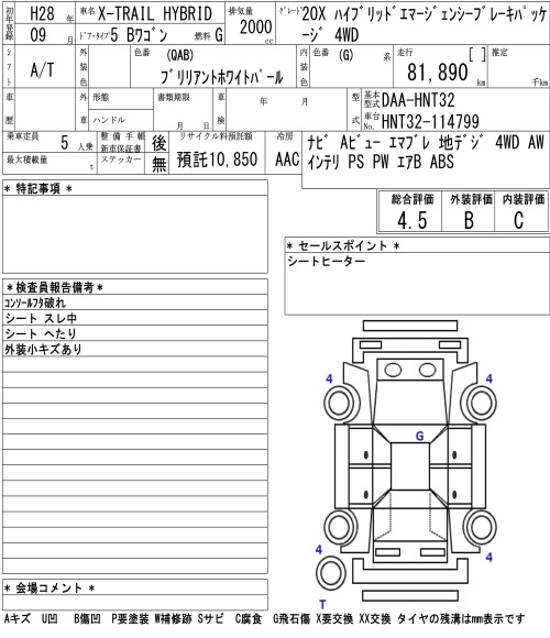 Аукционный лист NISSAN X-TRAIL 2016