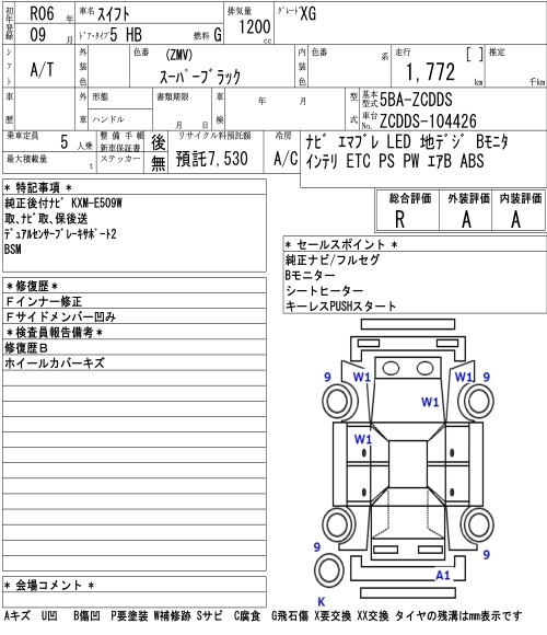 Аукционный лист SUZUKI SWIFT 2024