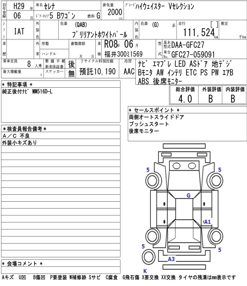 Аукционный лист NISSAN SERENA 2017