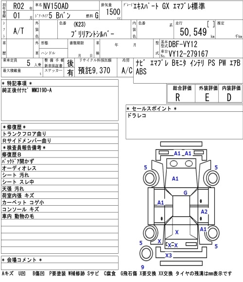 Аукционный лист NISSAN AD 2020