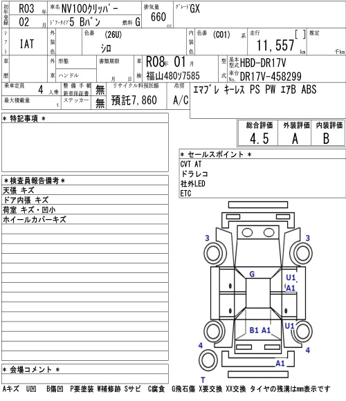 Аукционный лист NISSAN CLIPPER VAN 2021