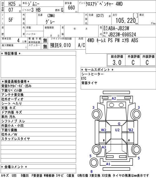 Аукционный лист SUZUKI JIMNY 2013