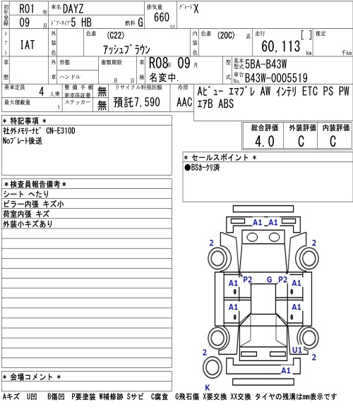 Аукционный лист NISSAN DAYZ 2019