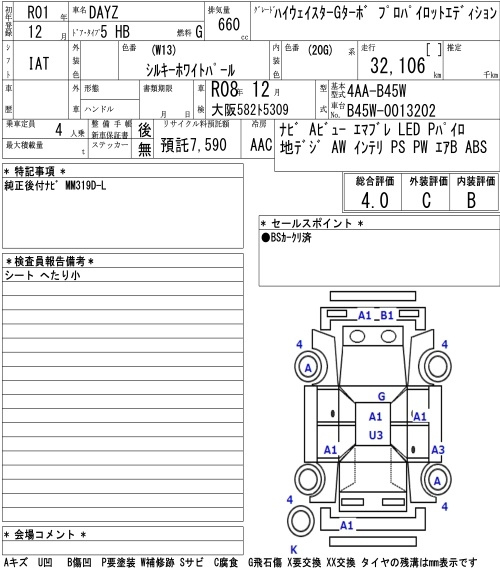 Аукционный лист NISSAN DAYZ 2019