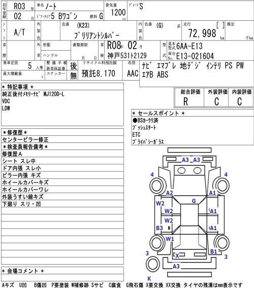 Аукционный лист NISSAN NOTE 2021
