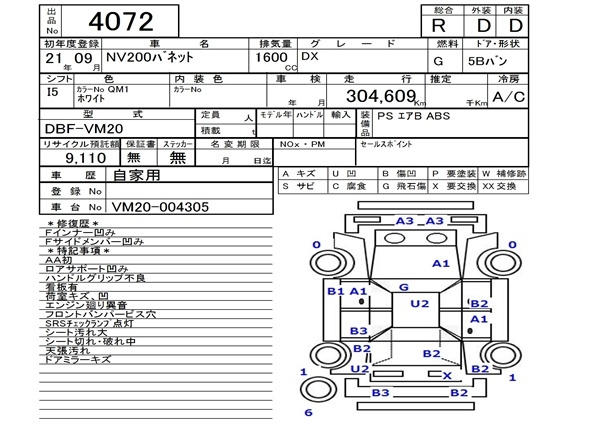 Аукционный лист NISSAN NV200 2009