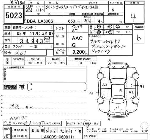 Аукционный лист DAIHATSU TANTO 2017