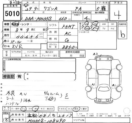 Аукционный лист SUZUKI WAGON R 2017