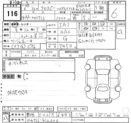 Аукционный лист SUZUKI XBEE 2024