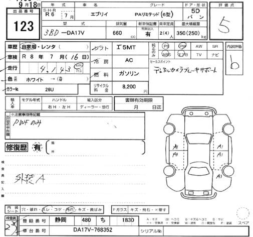 Аукционный лист SUZUKI EVERY 2024