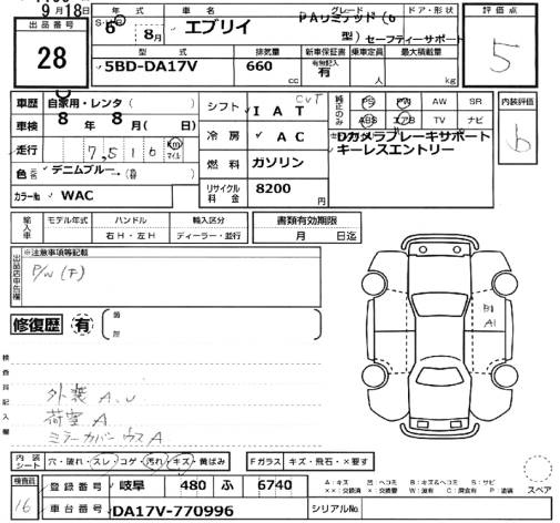 Аукционный лист SUZUKI EVERY 2024