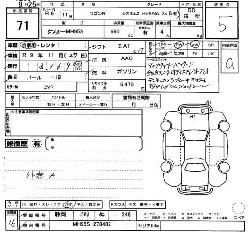 Аукционный лист SUZUKI WAGON R 2024