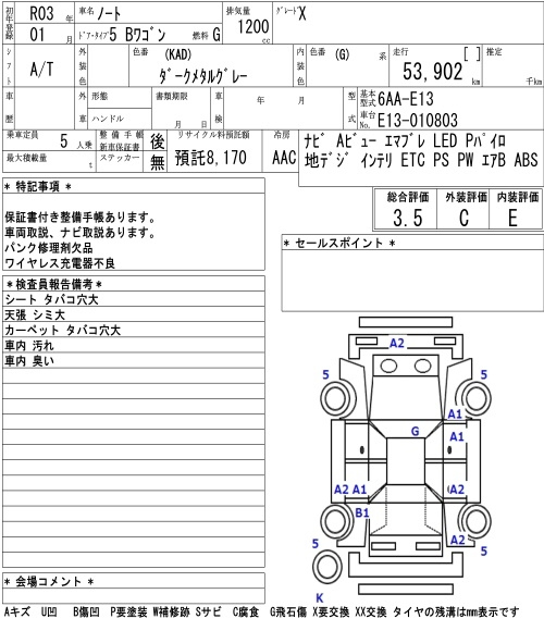 Аукционный лист NISSAN NOTE 2021
