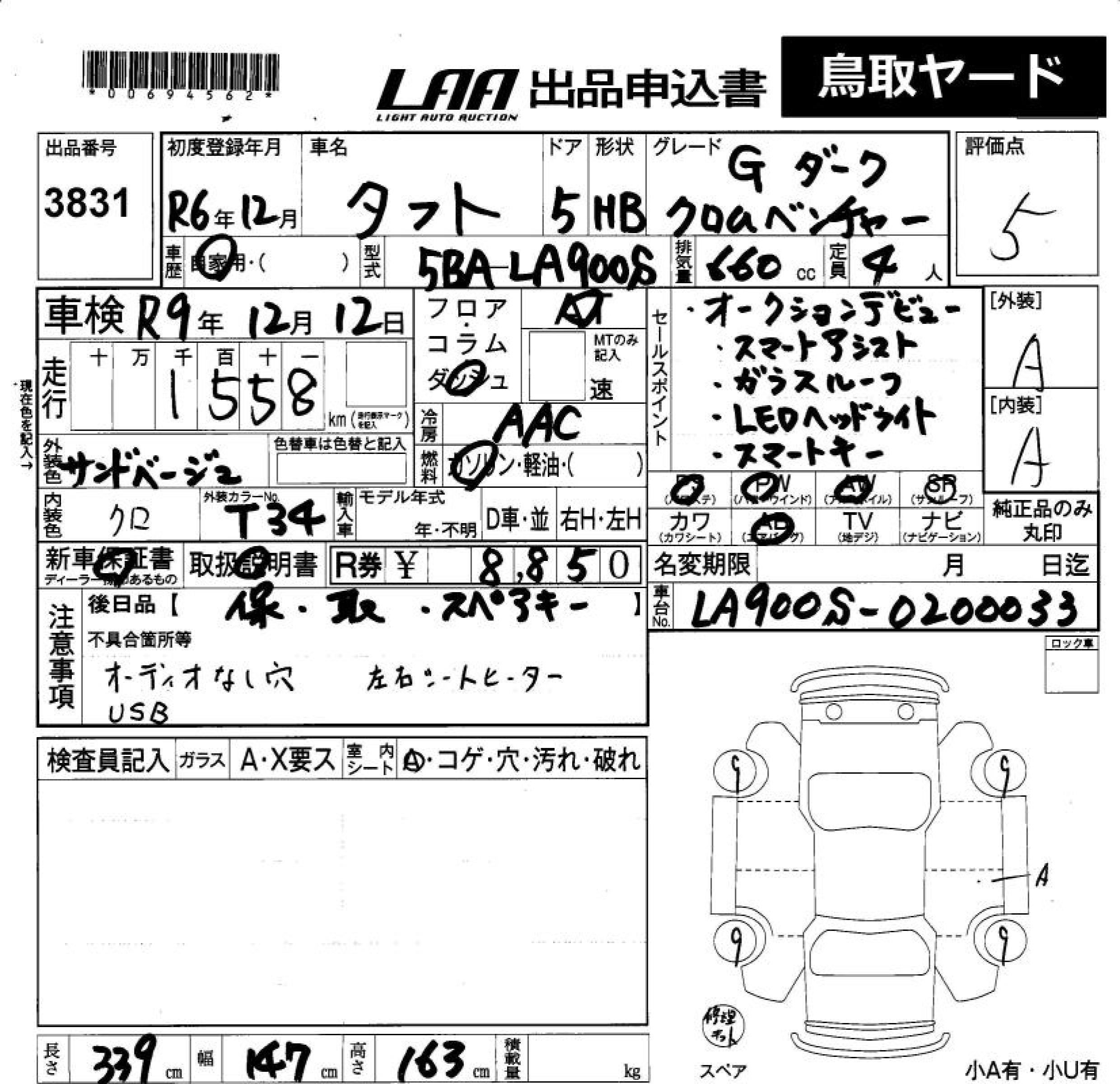 Аукционный лист DAIHATSU TAFT 2024