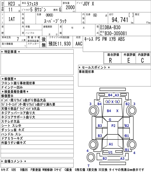 Аукционный лист NISSAN LAFESTA 2011