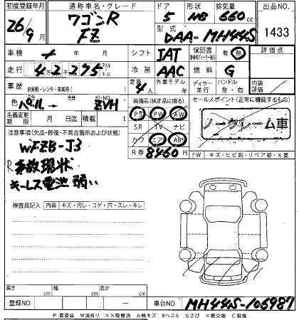 Аукционный лист SUZUKI WAGON R 2014