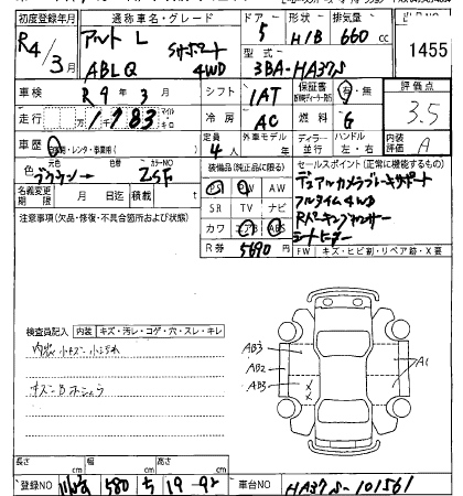 Аукционный лист SUZUKI ALTO 2022