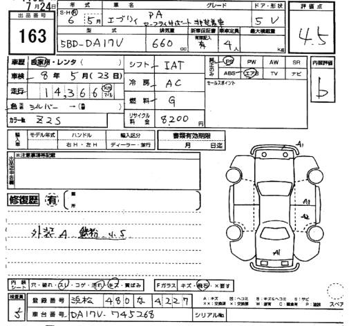 Аукционный лист SUZUKI EVERY 2024