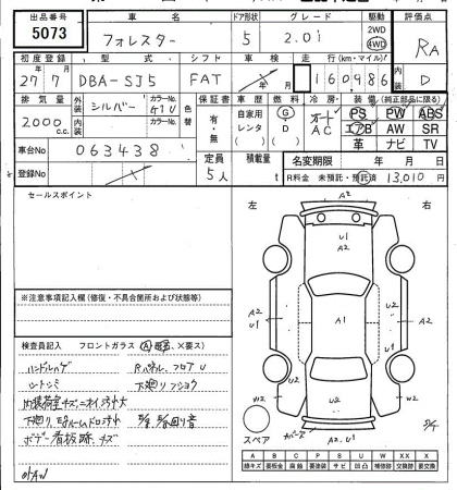 Аукционный лист SUBARU FORESTER 2015