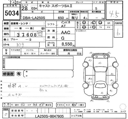 Аукционный лист DAIHATSU CAST 2016