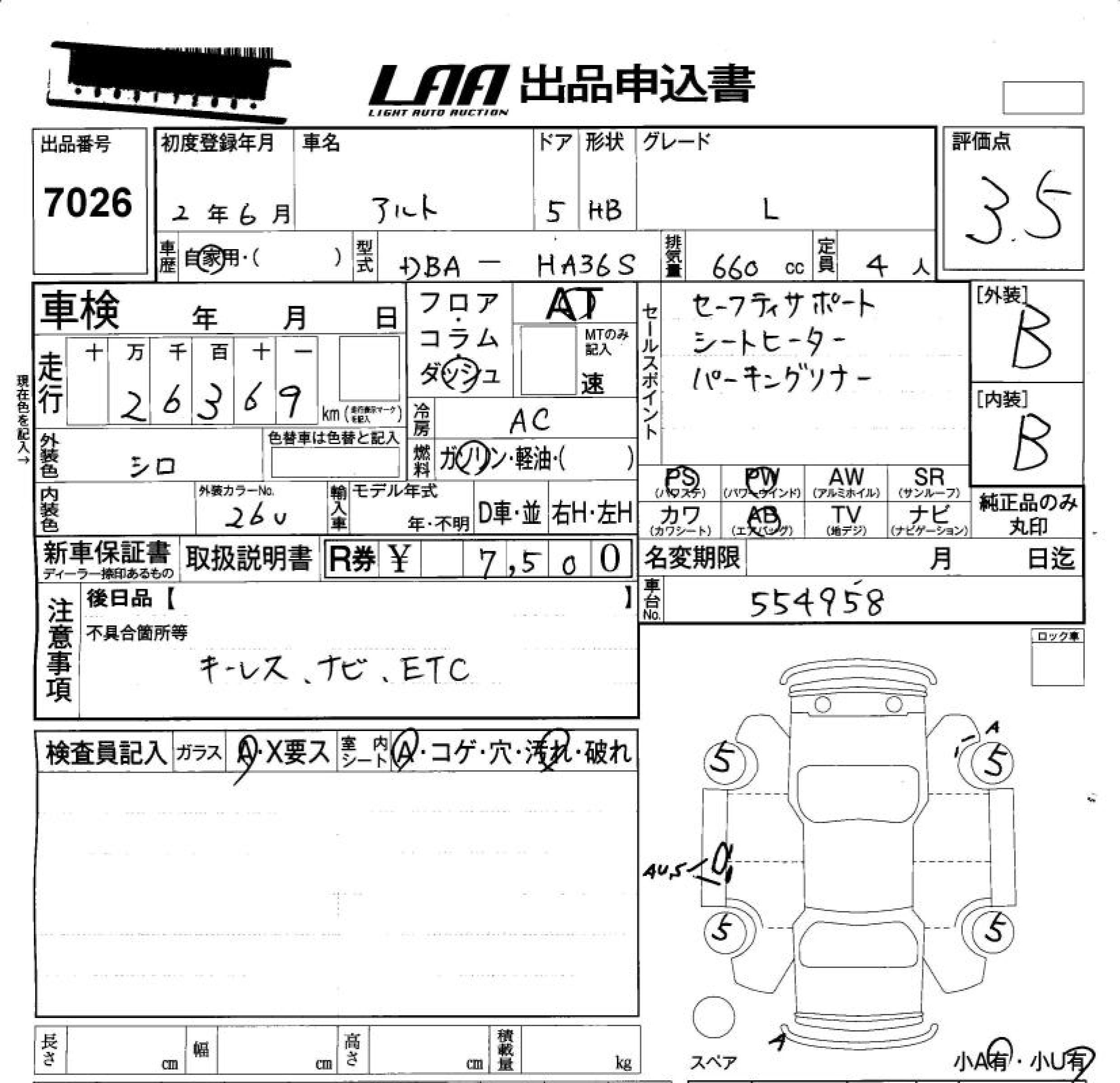 Аукционный лист SUZUKI ALTO 2020