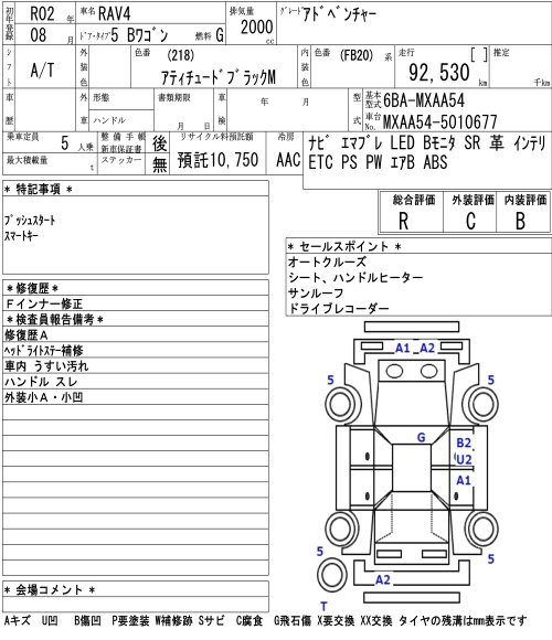 Аукционный лист TOYOTA RAV4 2020