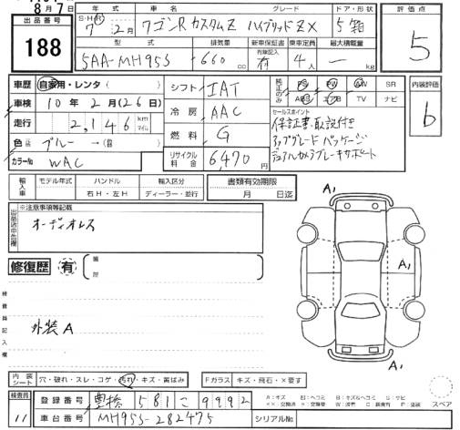 Аукционный лист SUZUKI WAGON R 2025