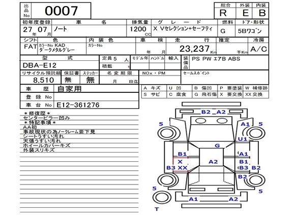 Аукционный лист NISSAN NOTE 2015