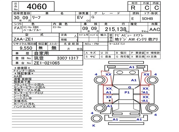 Аукционный лист NISSAN LEAF 2018