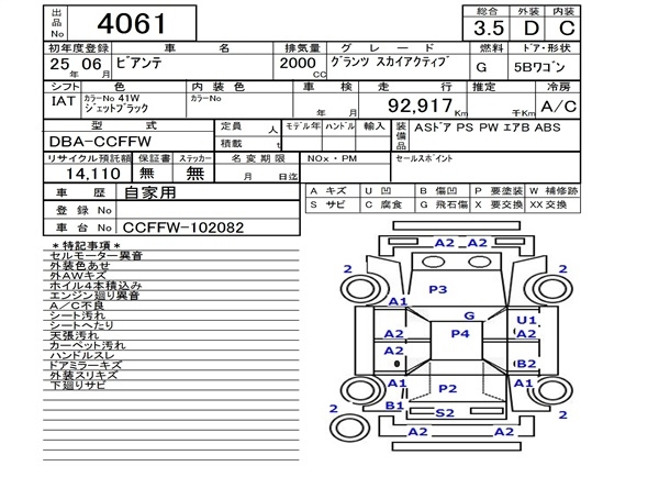 Аукционный лист MAZDA BIANTE 2013