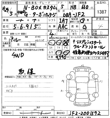 Аукционный лист HONDA N BOX 2012