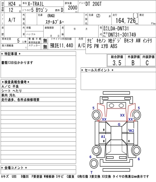 Аукционный лист NISSAN X-TRAIL 2012