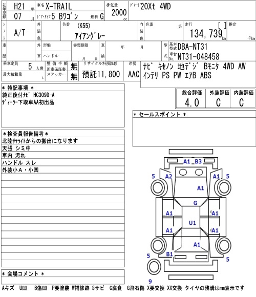 Аукционный лист NISSAN X-TRAIL 2009