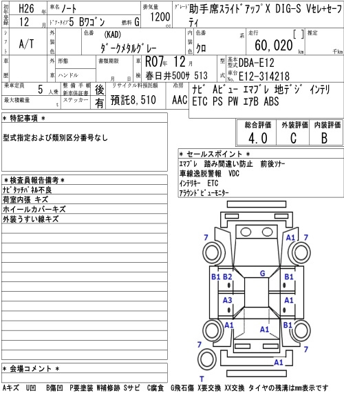 Аукционный лист NISSAN NOTE 2014