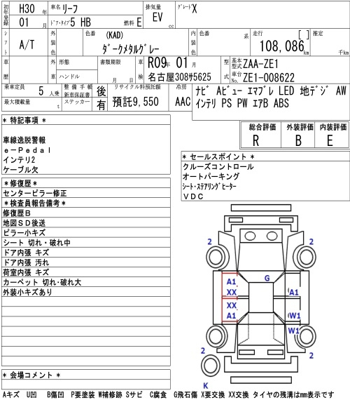 Аукционный лист NISSAN LEAF 2018