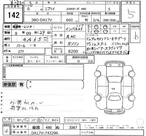 Аукционный лист SUZUKI EVERY 2024