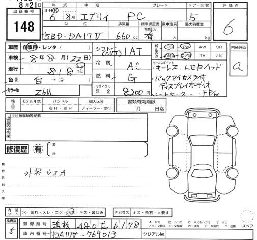 Аукционный лист SUZUKI EVERY 2024