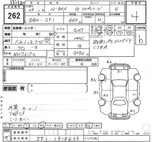 Аукционный лист HONDA N BOX 2017