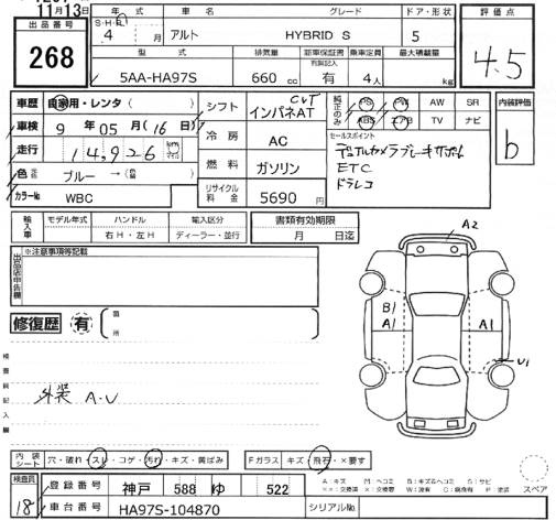 Аукционный лист SUZUKI ALTO 2022