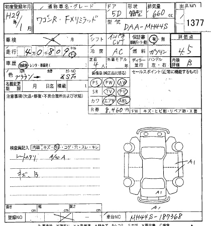 Аукционный лист SUZUKI WAGON R 2017