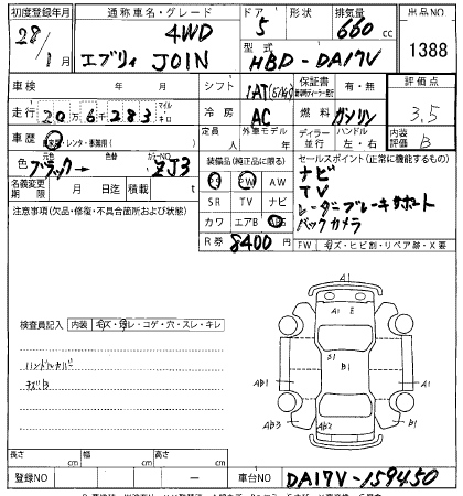 Аукционный лист SUZUKI EVERY 2016