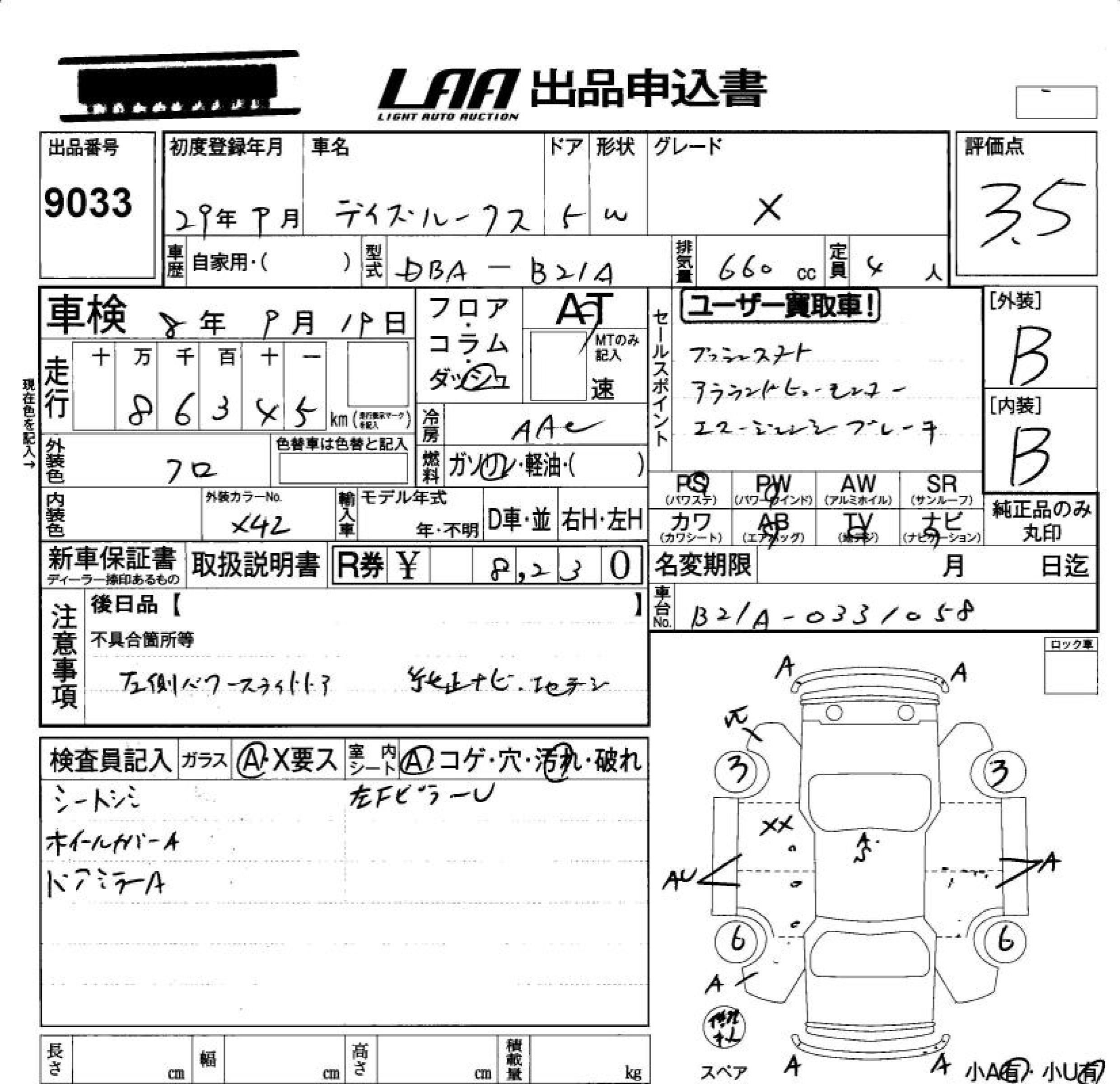 Аукционный лист NISSAN DAYZ ROOX 2017