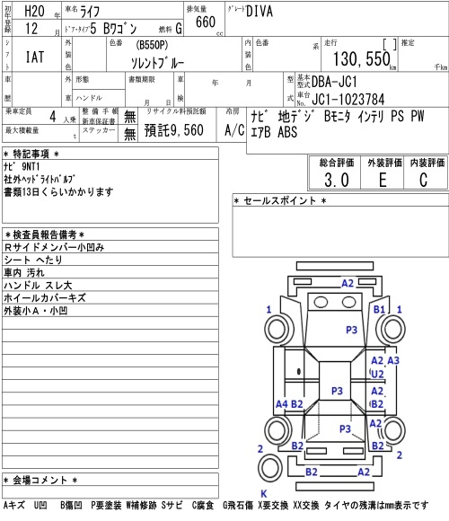 Аукционный лист HONDA LIFE 2008