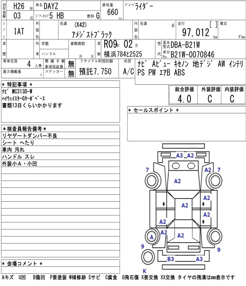 Аукционный лист NISSAN DAYZ 2014