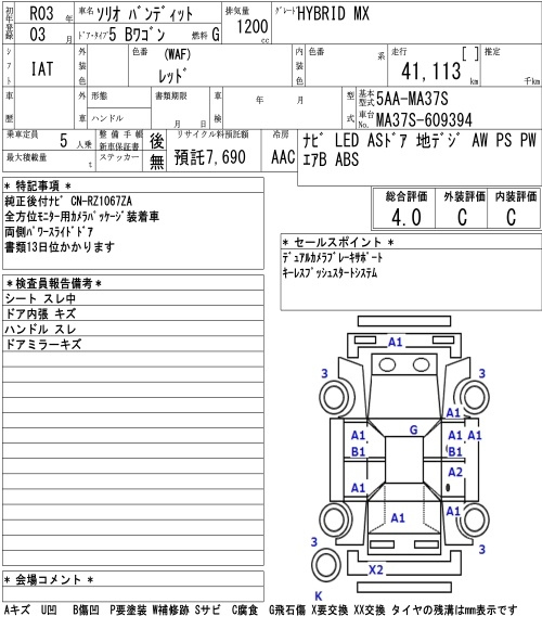 Аукционный лист SUZUKI SOLIO 2021