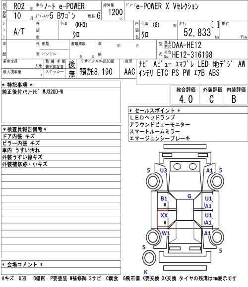 Аукционный лист NISSAN NOTE 2020