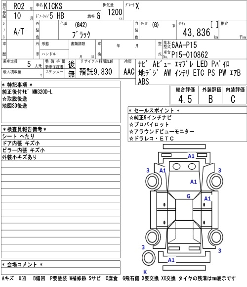 Аукционный лист NISSAN KIX 2020
